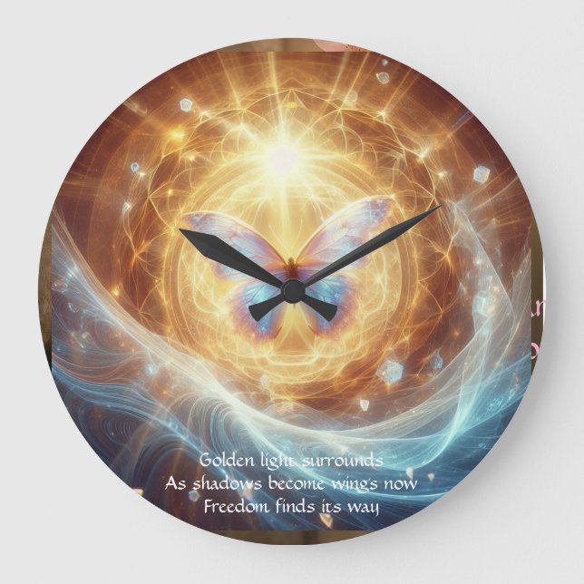 Sacred Transformation - Luminous Butterfly Clock Stor Klocka (Framsida)
