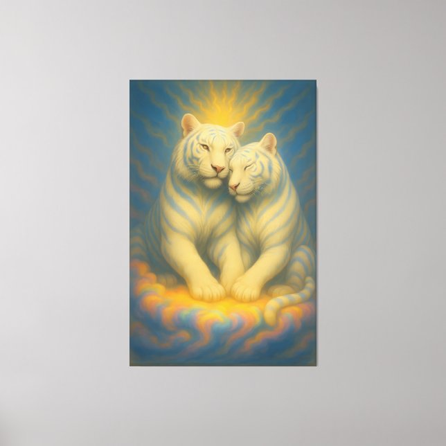 Sacred Twin White Tigers – Eternal Bond of Light Canvastryck (Framsida)