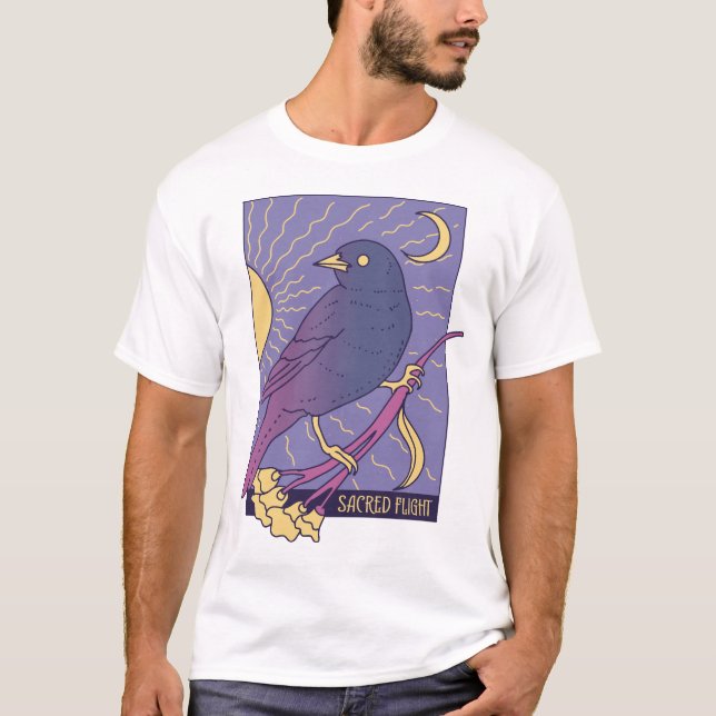Sacred Whimsical Bird with Crescent Moon T Shirt (Framsida)