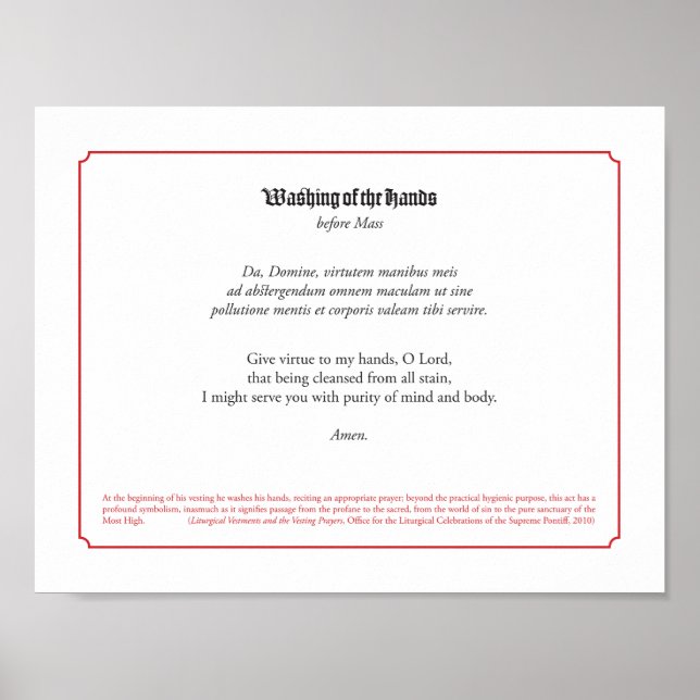 Sacristy Tvättar Händer Prayer Poster (Framsidan)