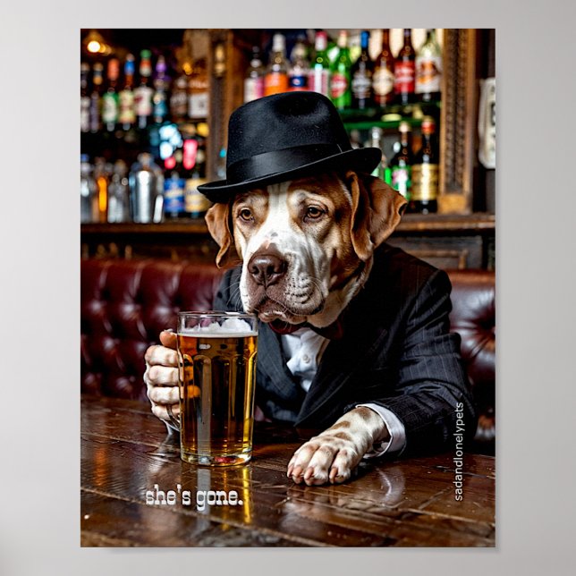 Sad and Lonely Pets Poster Print "She's Gone"  (Framsidan)