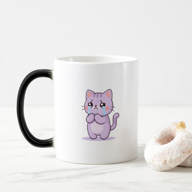 Sad Cat Cute Cartoon Character Magisk Mugg (Med munk)