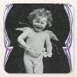 Sad Cherub Angel Print Underlägg Papper Kvadrat
