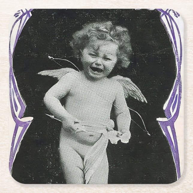 Sad Cherub Angel Print Underlägg Papper Kvadrat (Framsidan)