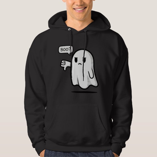 Sad Ghost Saying “Boo?” Front Print Funny Cute H Hoodie (Framsida)