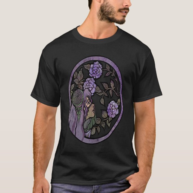 Sad Goddess Purple Roses artwork T Shirt (Framsida)