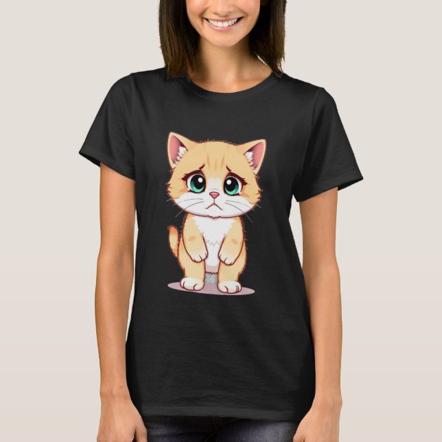 Sad Kitten Meme Standing Cat Silly Funny Cat Lover T Shirt (Framsida)
