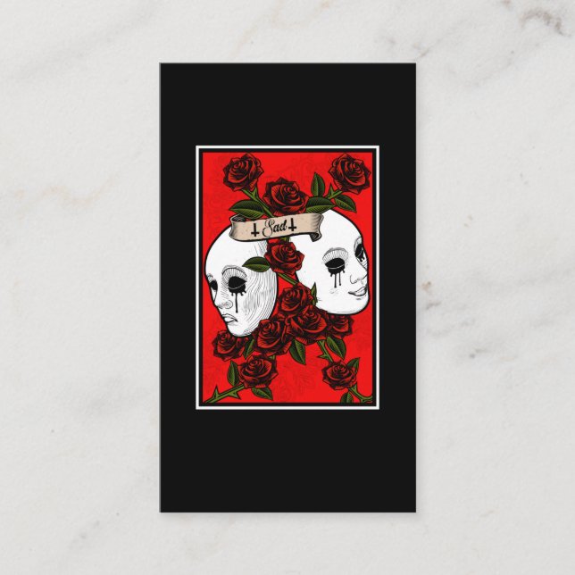 Sad Theater Mask Flowers Pastel Goth Visitkort (Framsida)
