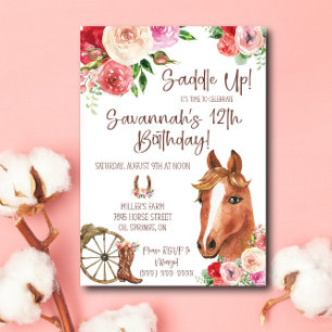 Saddla upp! Det är dags att fira! Horse Birthday Inbjudningar