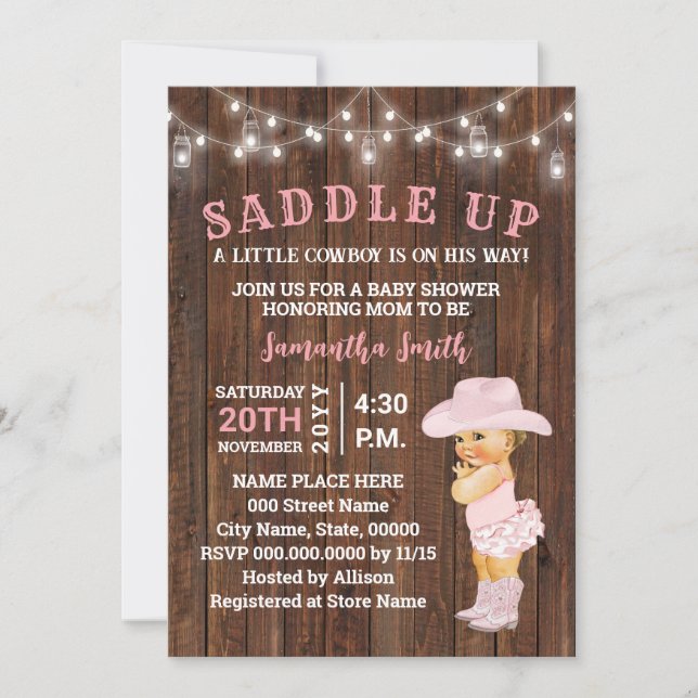 Saddla upp en liten Cowgirl är hennes lilla babysk Inbjudningar (Framsida)
