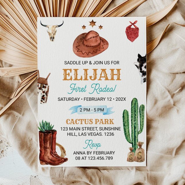Saddla upp första rodeo Cowboyinbjudan på födelsed Inbjudningar (Skapare uppladdad)