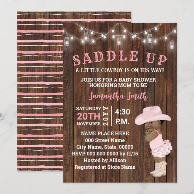 Saddla upp lilla A Cowgirl på hennes lilla babysko Inbjudningar (Fram/baksida)