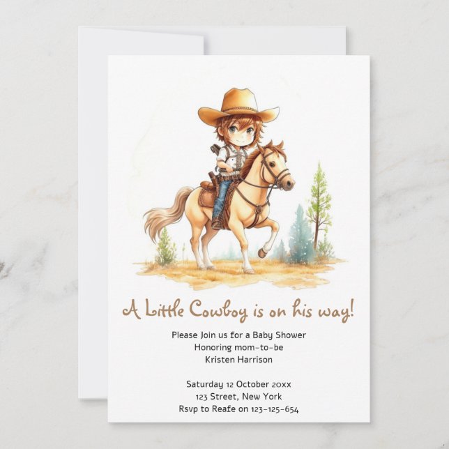 Saddla upp sig: Cowboy Baby Shower Äventyr Inbjudningar (Framsida)