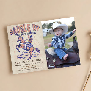 Saddla upp Westernt Cowboy Rodeo Birthday Photo Inbjudningar