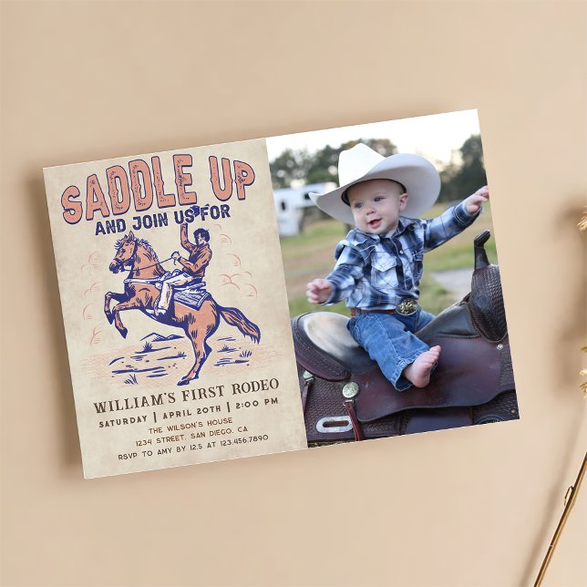 Saddla upp Westernt Cowboy Rodeo Birthday Photo Inbjudningar (Skapare uppladdad)
