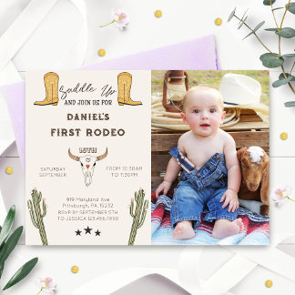 Saddla upp Westernt Cowboyfoto på födelsedagen Inbjudningar