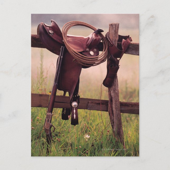 Saddle and Lasso on Fence Vykort (Framsida)