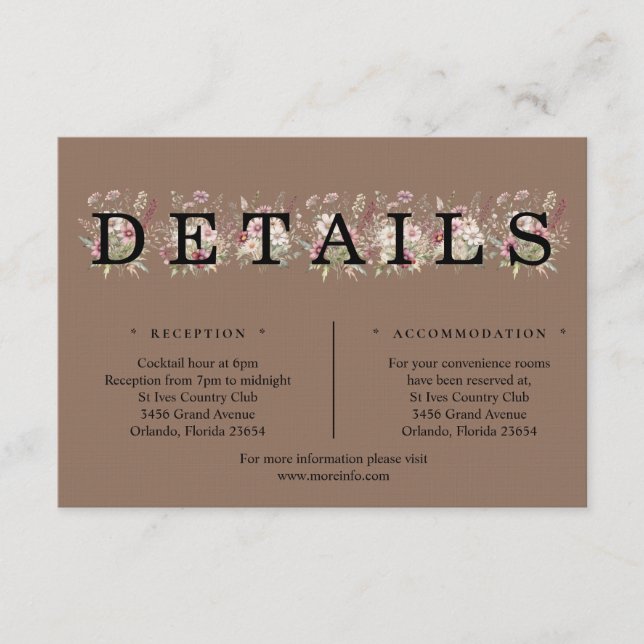 Saddle Brown Spring Floral Details Enclosure Card Tilläggskort (Framsida)