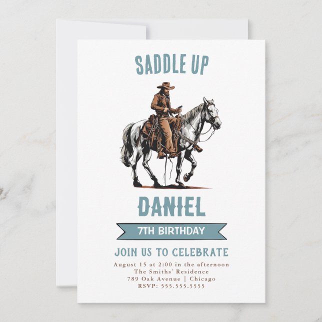 Saddle Up Cowboy Birthday Inbjudningar (Framsida)