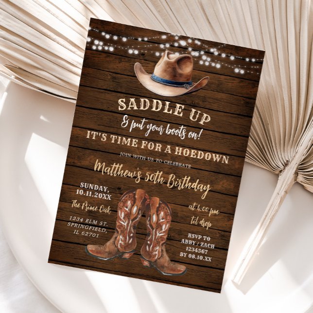 Saddle Up Cowboy Boots Rustic Birthday Hoedown Inbjudningar (Skapare uppladdad)