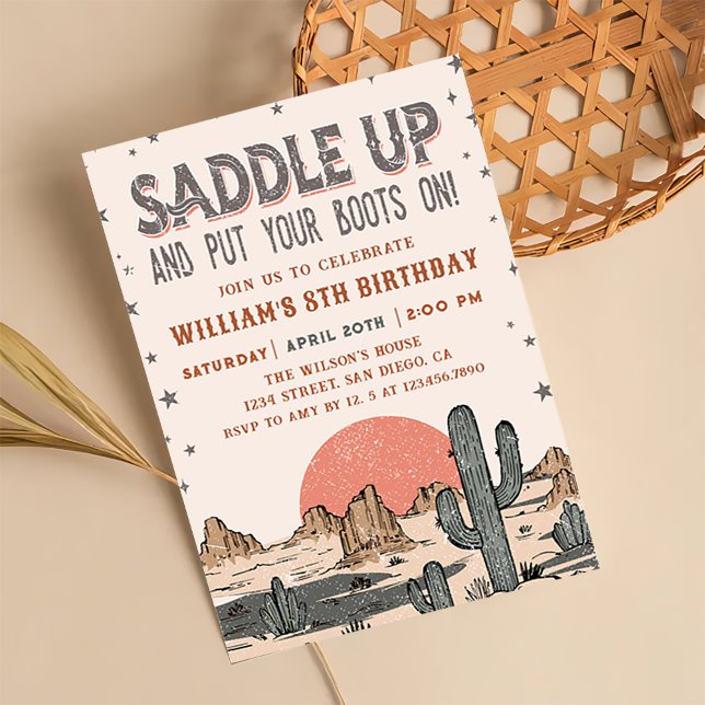 Saddle Up Cowboy Western Birthday Land Boots Inbjudningar (Skapare uppladdad)