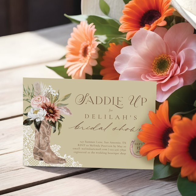 Saddle Up Cowgirl Boot Western Möhippa Inbjudningar (Saddle Up Cowgirl Boot Western Bridal Shower Invitation)
