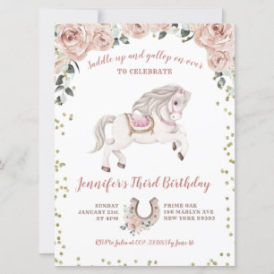 Saddle Up Girl Rosa Pony Birthday-inbjudan Inbjudningar