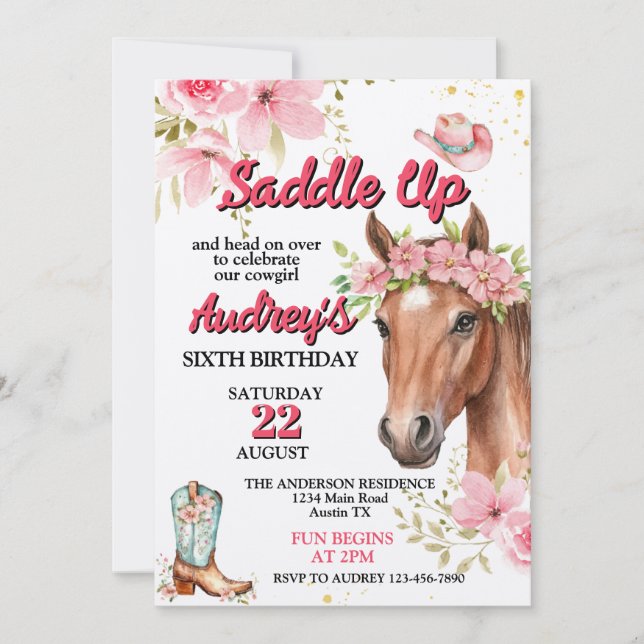 Saddle Up Girls Western Födelsedag Inbjudningar (Framsida)
