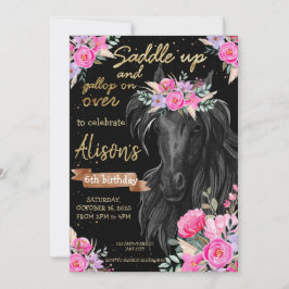 Saddle Up guld Black Horse Cowgirl Birthday Inbjudningar