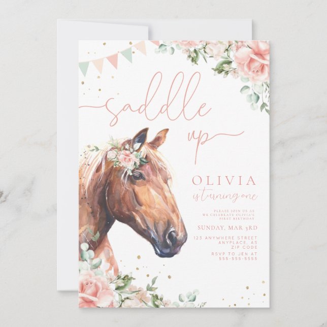 Saddle Up Horses Cowgirl Birthday-inbjudan Inbjudningar (Framsida)