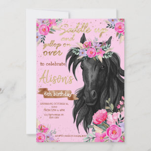 Saddle Up Horses Cowgirl Birthday Inbjudningar