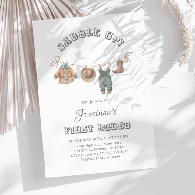 Saddle Up Little Cowboy Första Rodeo Födelsedag Inbjudningar (Skapare uppladdad)