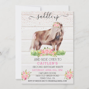 Saddle Up Pony Girl's Blommigt Birthday Inbjudningar