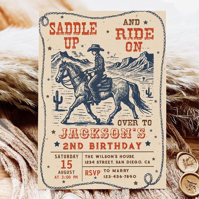 Saddle Up Rodeo Western CowboyFödelsedagsfest Inbjudningar (Skapare uppladdad)
