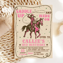 Saddle Up Rodeo Western Cowgirl Födelsedagsfest Inbjudningar