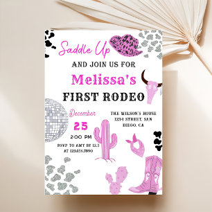 Saddle Up Vilda western Rodeo Disco Cowgirl Birthd Inbjudningar
