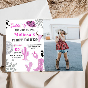 Saddle Up Vilda western Rodeo Disco Cowgirl Birthd Inbjudningar