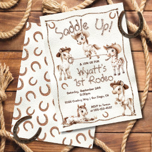 Saddle upp 1:a Rodeo Herd Ponies Cowboy Birthday Inbjudningar