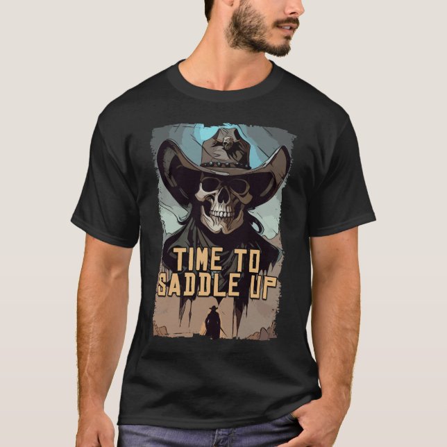 Saddle upp Cowboy som säger Vilda western Illustra T Shirt (Framsida)