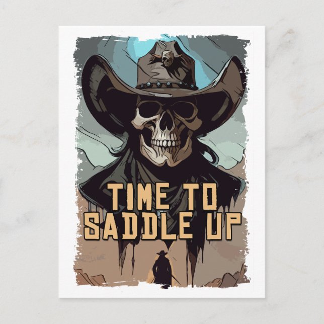 Saddle upp Cowboy som säger Vilda western Illustra Vykort (Framsida)