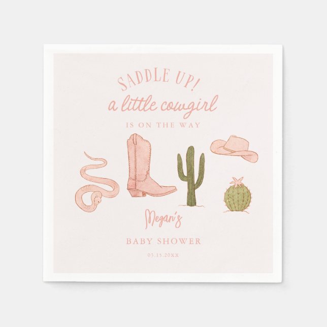 Saddle upp Cowgirl Baby Shower Napkins Pappersservett (Framsidan)