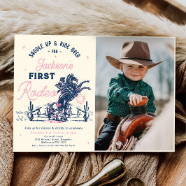 Saddle upp First Rodeo Cowboy Födelsedagsfest Phot Inbjudningar