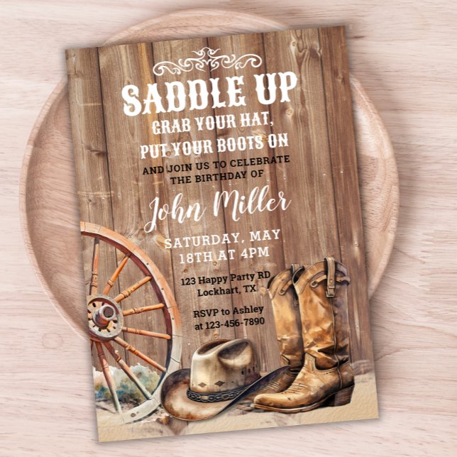 Saddle upp Land Western Cowboy Party Boots Hat Inbjudningar (Skapare uppladdad)