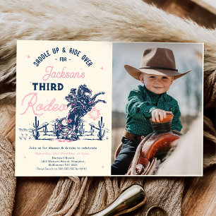 Saddle upp Tredje Rodeo Cowboy Birthday Photo Inbjudningar