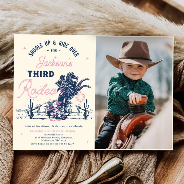 Saddle upp Tredje Rodeo Cowboy Birthday Photo Inbjudningar (Skapare uppladdad)