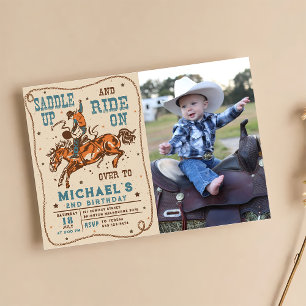 Saddle upp Westernt Rodeo Cowboy Birthday Photo Inbjudningar