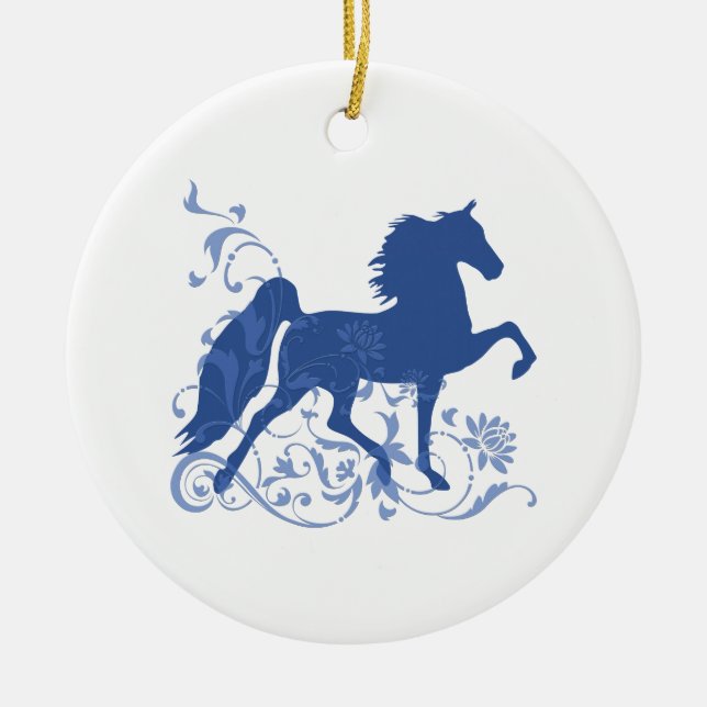Saddleavlade 5 Gait Blommigt Blue Julgransprydnad Keramik (Framsidan)