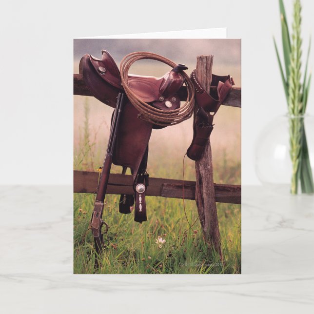 Sadel och Lasso på staket Kort (Framsida)