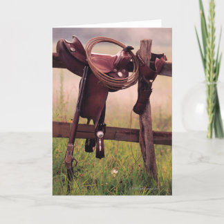 Sadel och Lasso på staket Kort