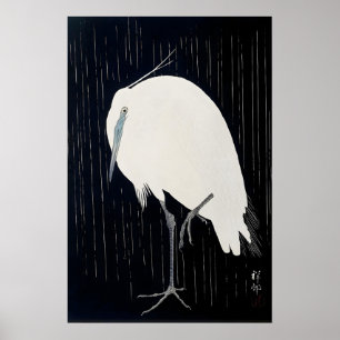 Sädeshägre i regnet Japansk finkonsttryck Hem Poster